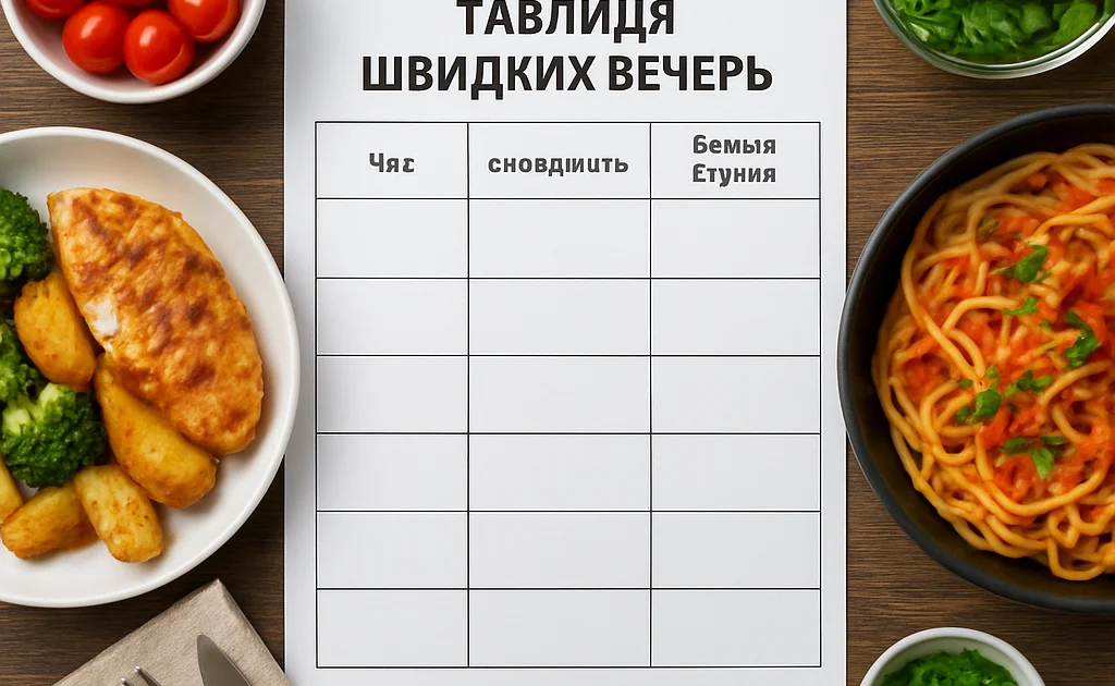 Таблиця швидких вечерь: час, складність, основа страви